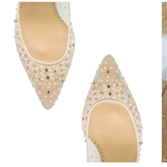 EVELYN IVORY Crystal & Sequin Illusion Mesh Sparkly Kitten Heels - Picture 4 of 4